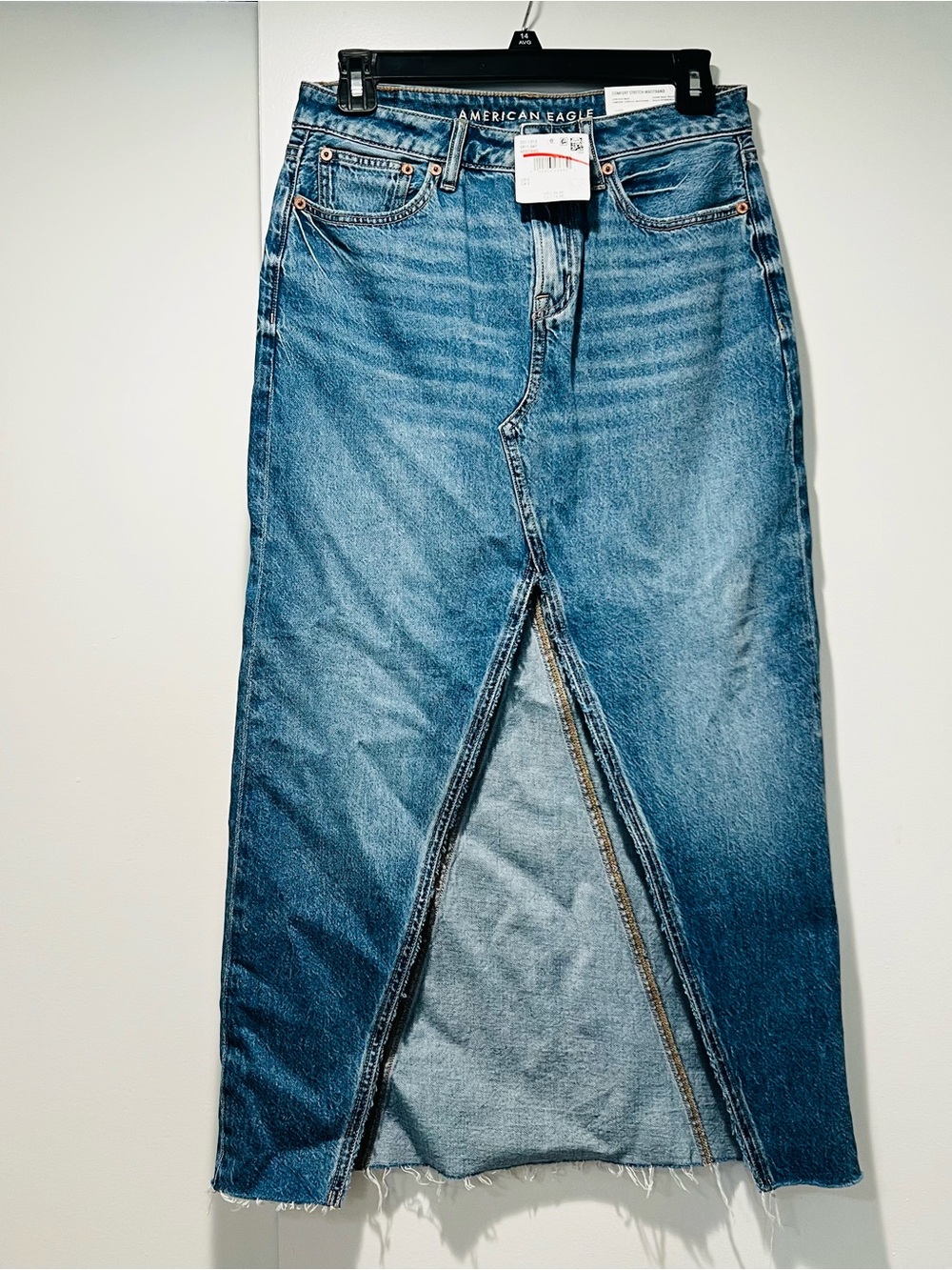 American Eagle Outfitters Blue Denim Front-Slit low rise maxi Skirt